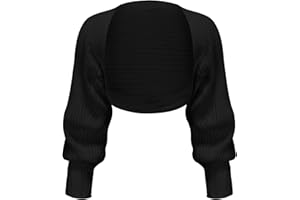 EXARUS Girls Open Front Cardigan Cropped Half Knit Ribbed Teen Bolero Shrug Batwing Long Sleeve Sweater Casual 8-14Y