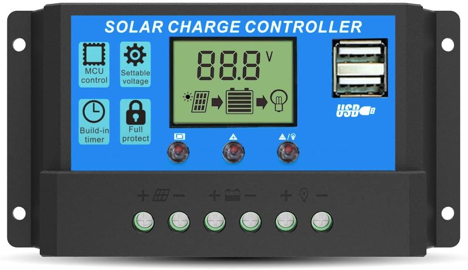 GIARIDE 20A 24V 12V LCD Solar Charge Controller PWM Solar Panel Battery Intelligent Regulator with USB Port