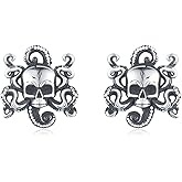 Skull Earrings Studs 925 Sterling Silver Skeleton Earrings for Men Women Hypoallergenic Goth with Rose Jewelry Hallloween Party Cosplay