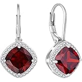Lwsary Square Princess Cut Dangle Drop Earrings 925 Sterling Silver Halo Solitaire Leverback Earrings Birthstone Jewelry for Women
