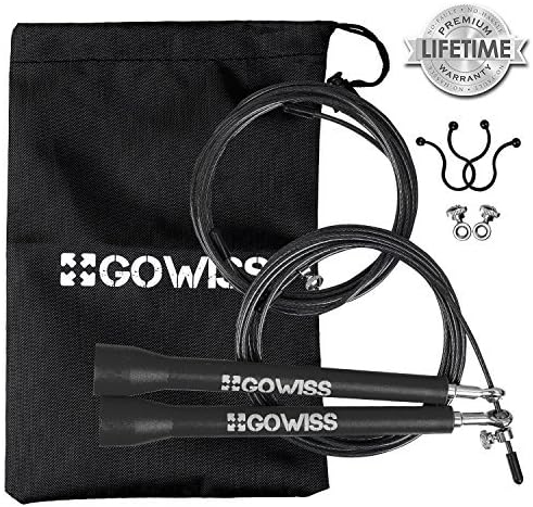 Gowiss Jump Rope - Fast Speed & Adjustable Steel Wire Skipping Ropes - Includes Carrying Bag Spare Cable & Screw Kit - Double Unders,Boxing,Cross Training Fitness and Cardio