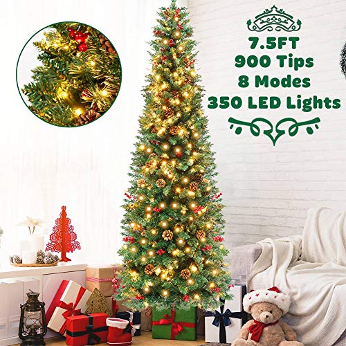 OurWarm 7.5ft Prelit Pencil Christmas Tree, LED Slim Christmas Tree
