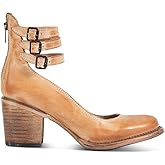 XEYANFYS Womens Leather Ankle Strap High Heel Pumps Vintage Style Block Heel Mary Jane Shoes with Adjustable Buckles Round Toe Back Zipper Pumps for Women