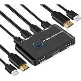 4K@60Hz KVM Switch HDMI 2 Port, USB HDMI Switch Selector for 2 Computers Sharing Mouse, Keyboard and Monitor, Including 2 USB Cables and 2 HDMI Cable