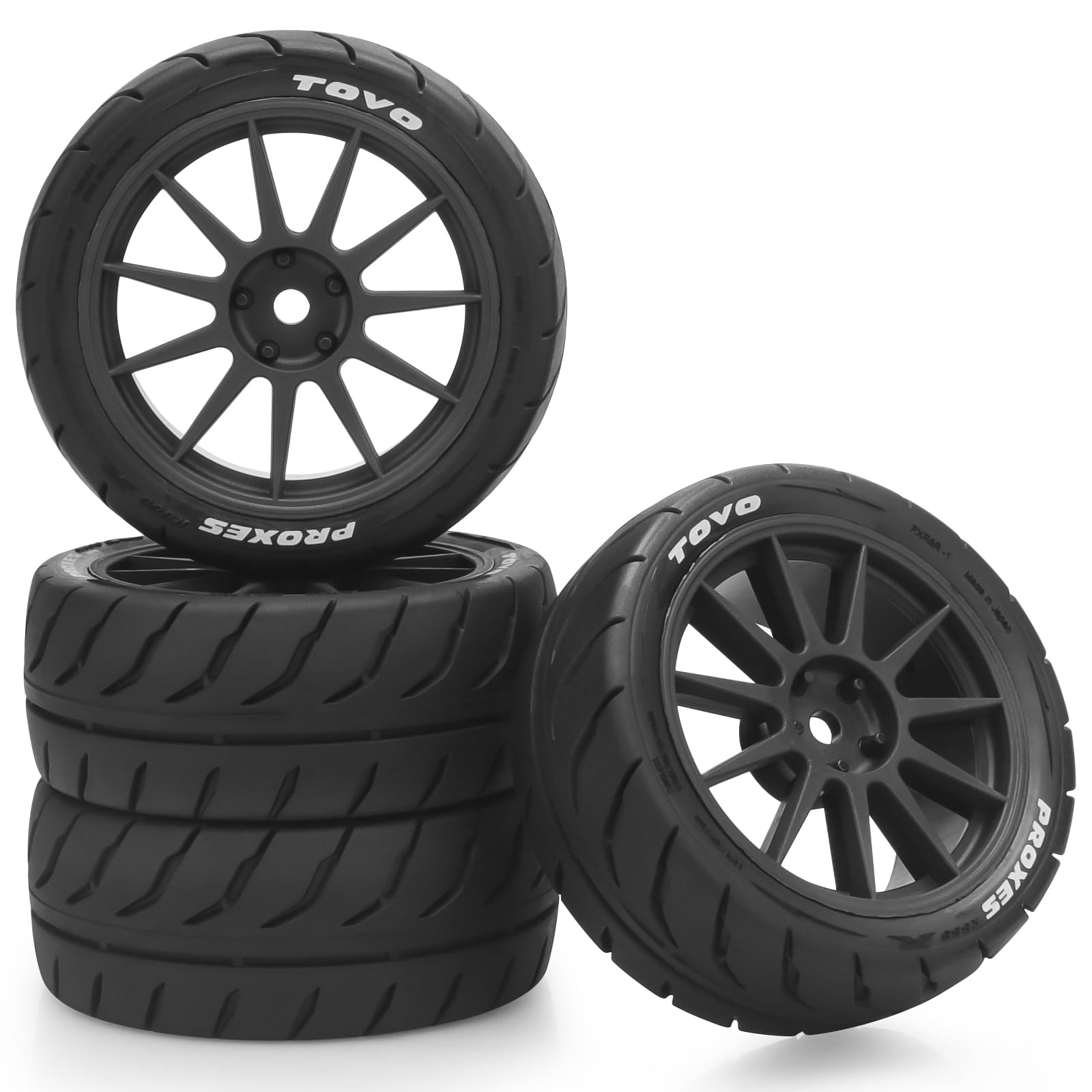 Photo 1 of 1/10 RC Tires and Wheels, daitoku 12mm Hex RC Rally Racing Tires for 1/10 Tamiya TT01 TT02 XV01 TA06 A959 PTG2 HPI KYOSHO HSP Traxxas - Style D (Black)