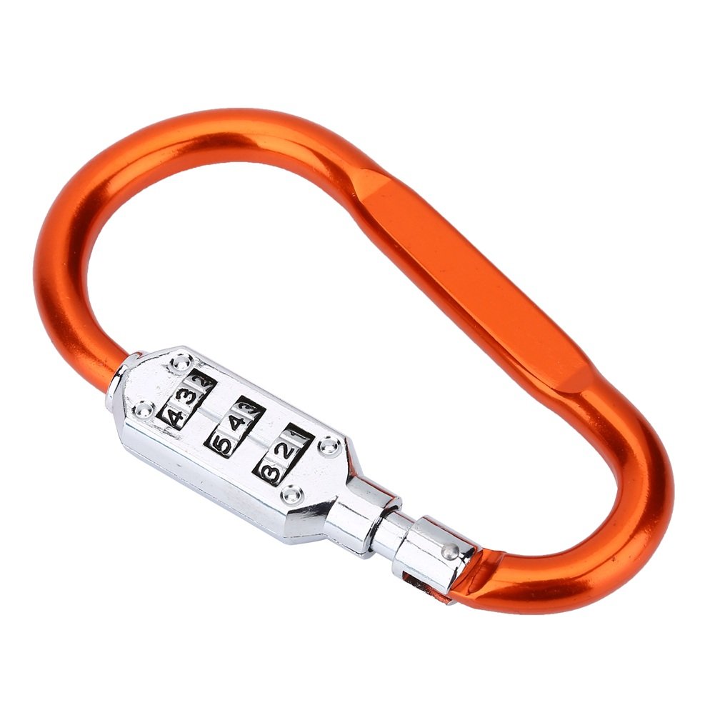 Carabiner Hook, 3 Colours Aluminum D-Ring Travel Bag Lock Luggage Security Combination Lock Carabiner Hook Padlock Outdoor Camping Equipment (Color : Orange)