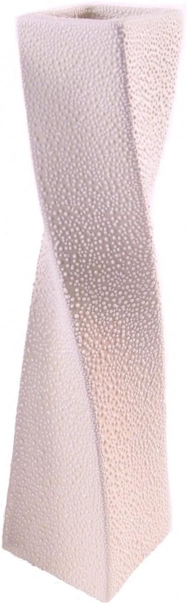 Unique Spotted Black or White Textured Flower Vase 30cm Tall Twist Design (White)