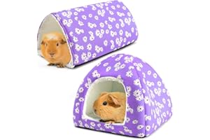HENDSHE Guinea Pig House and Tunnel Set - 2 Pack Washable Guinea Pig Hideout Bed, Plush Small Animal Hide and Toy with Non-Slip Bottom for Ferret Dwarf Bunny