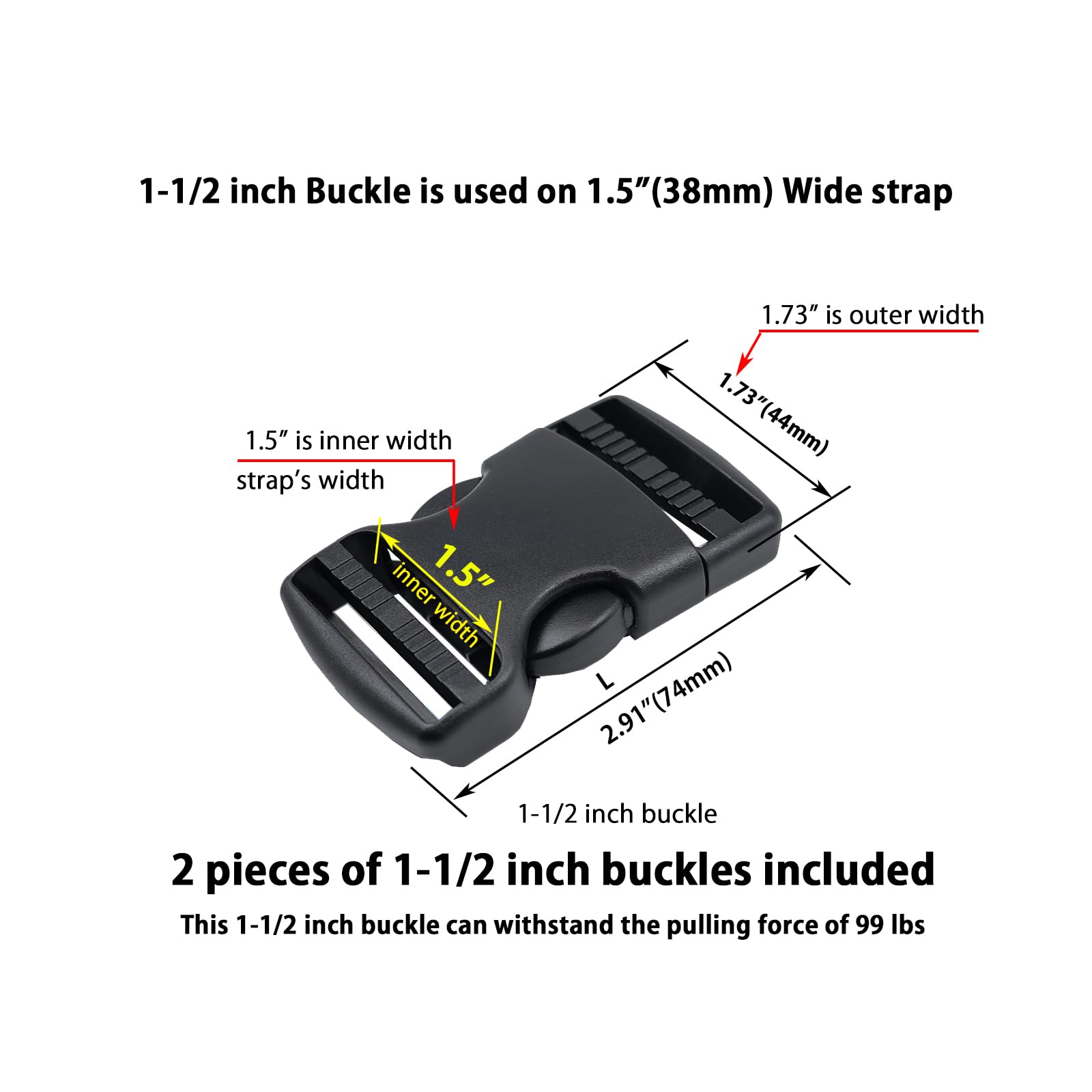 Quick Side Release Buckle, Heavy Duty Plastic Snap Buckle Clip Clasp Fasteners for Backpack Strap
