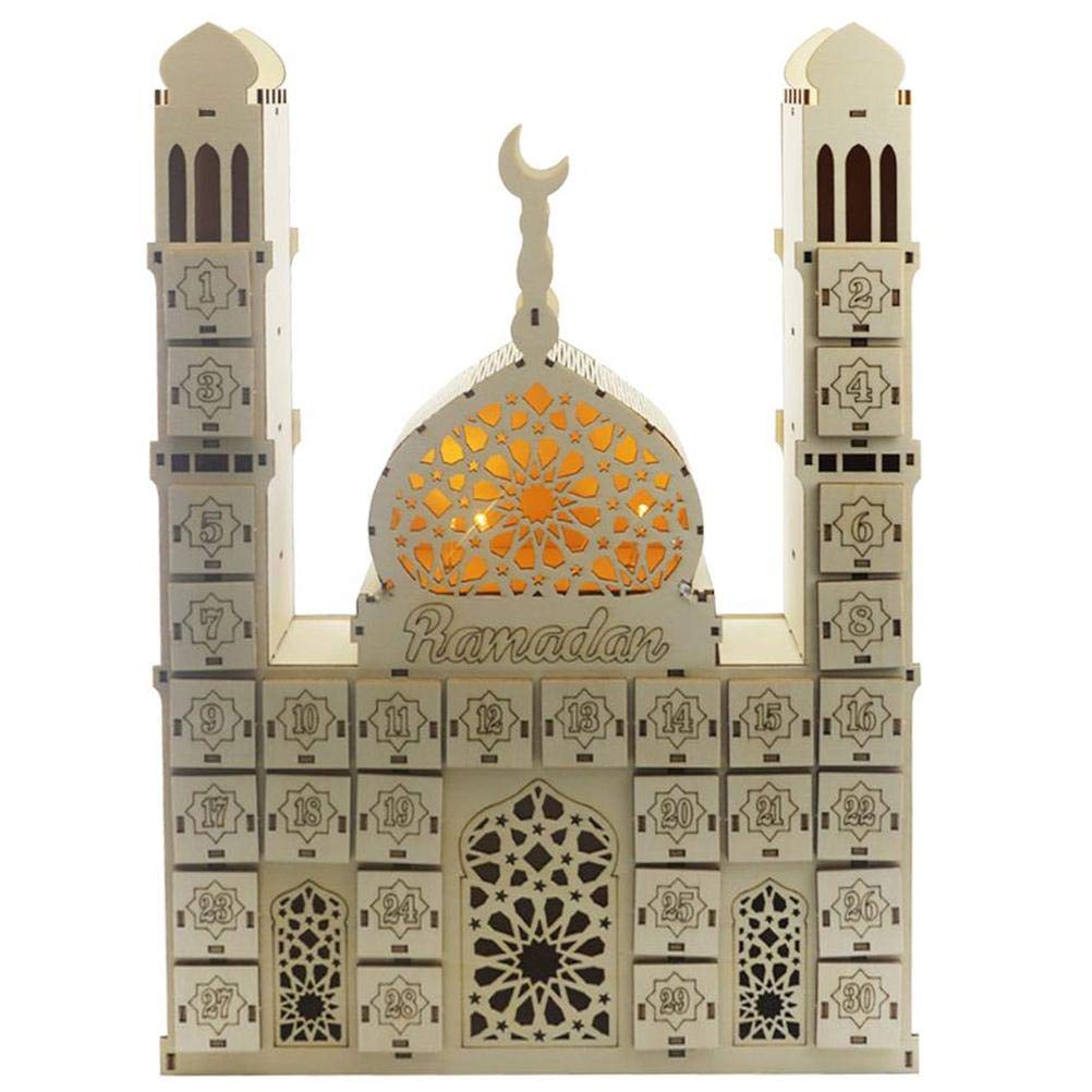 Sahgsa Ramadan Advent Calendar 2022 DIY Wooden Eid Mubarak Countdown Calendar Decoration with Lights Ramadan Calendar Children to Fill Sweets for Ramadan Mubarak Eid Decorations