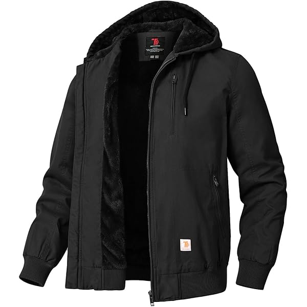 Cotton Duck Cloth Warm Work Jacket with Hoodie - Black - S
