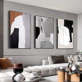 MPLONG Wall Art, Set of 3 Black and White Simple Natural Contemporary Abstract Color Blocks Canvas Prints, Aesthetic Wall Decorations for Living Room, Bedroom, Kitchen, Office (Black, 16" X 24")