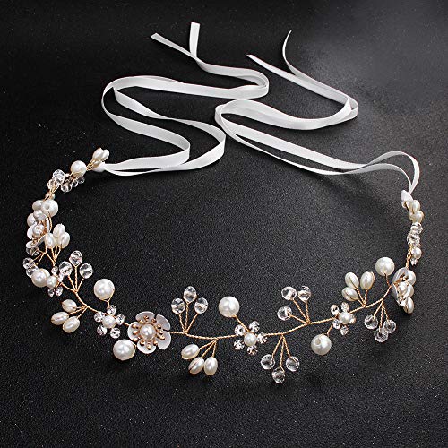 BCDshop_hairband clearance Party Headpieces Headwear Accessories Wedding Bridal Bridesmaid Crystal Pearl Ribbon Headband (White)