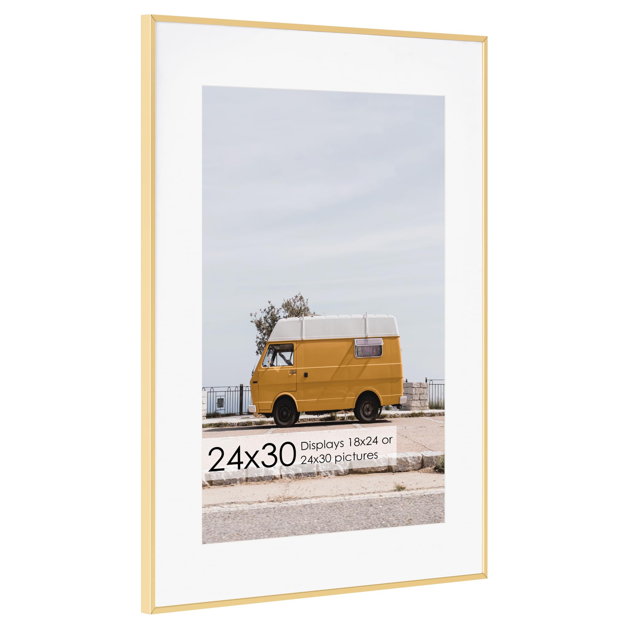 Photo 1 of 24x30 Metal Picture Frame with 18x24 Mat, Brushed Aluminum Finish, Tempered Glass Front, and Attached Hanging Hardware - Versatile Wall Display Frames for Vertical or Horizontal Orientation(Rose Gold,