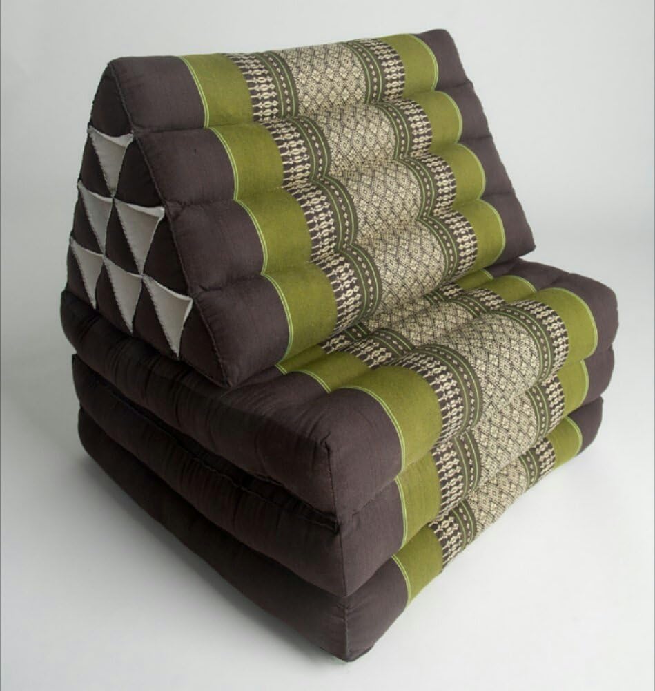 Design by UnseenThailand Foldout Triangle Thai Cushion, Kapok Fabric, Premium Double Stitched, 67x21x3 inches. (Brown Green)