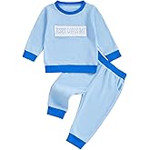 KMBANGI Toddler Baby Boy Waffle Outfits Long Sleeve Jesus Loves Me Sweatshirt Casual Pants 2Pcs Fall Winter Clothes