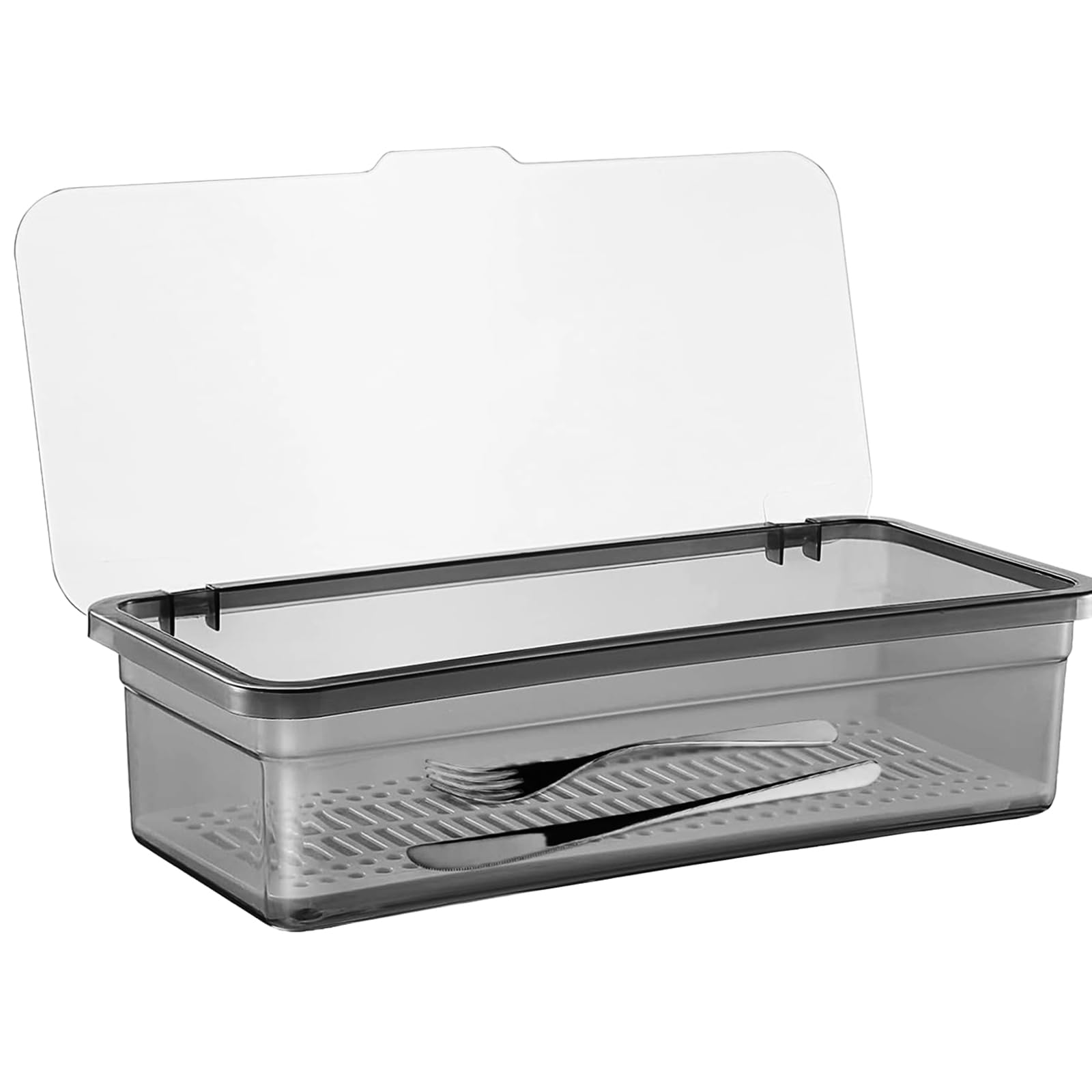 Photo 1 of SUNSHNO Flatware Tray with Lid and Drainer, Tableware Utensil and Cutlery Drawer Organizer with Lid Covered Silverware Tray to Keeps Your Cutlery Organized and Protected