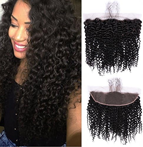URALL Hair Brazilian Kinky Curly 13"x4" Ear to Ear Lace Frontal Closure Unprocessed Virgin Human Hair Frontal with Baby Hair Natural Color (14inch)