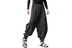 ZHUER Mens Casual Harem Pants Baggy Linen Boho Yoga Jogger Pants Elastic Waist Vintage Hippie Drop Crotch Trousers Plus Size
