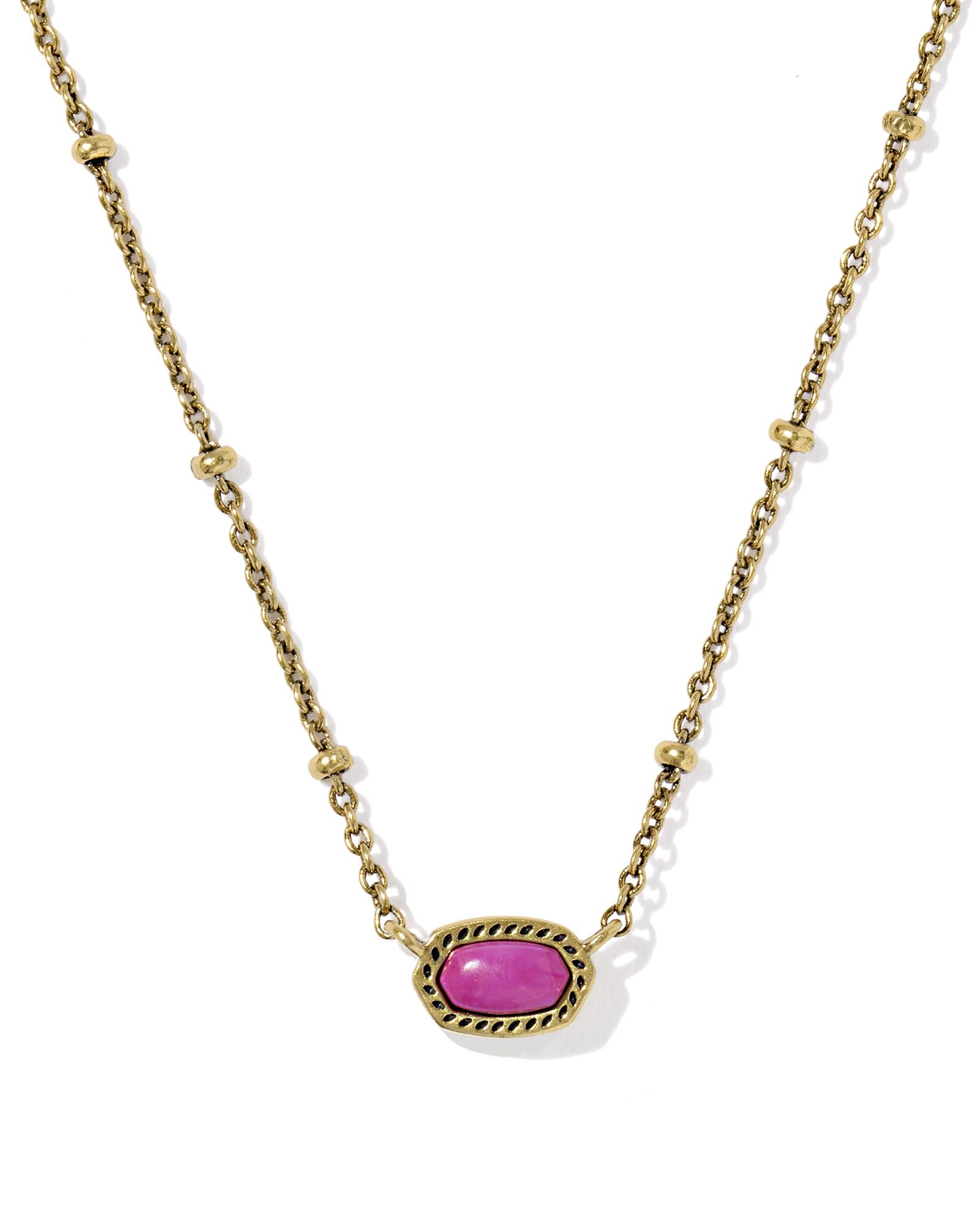 Kendra Scott Mini Elisa Satellite Short Pendant Necklace, 14K Gold-Plated Brass, Fashion Jewelry for Women, Dark Fuchsia Variegated Magnesite Image
