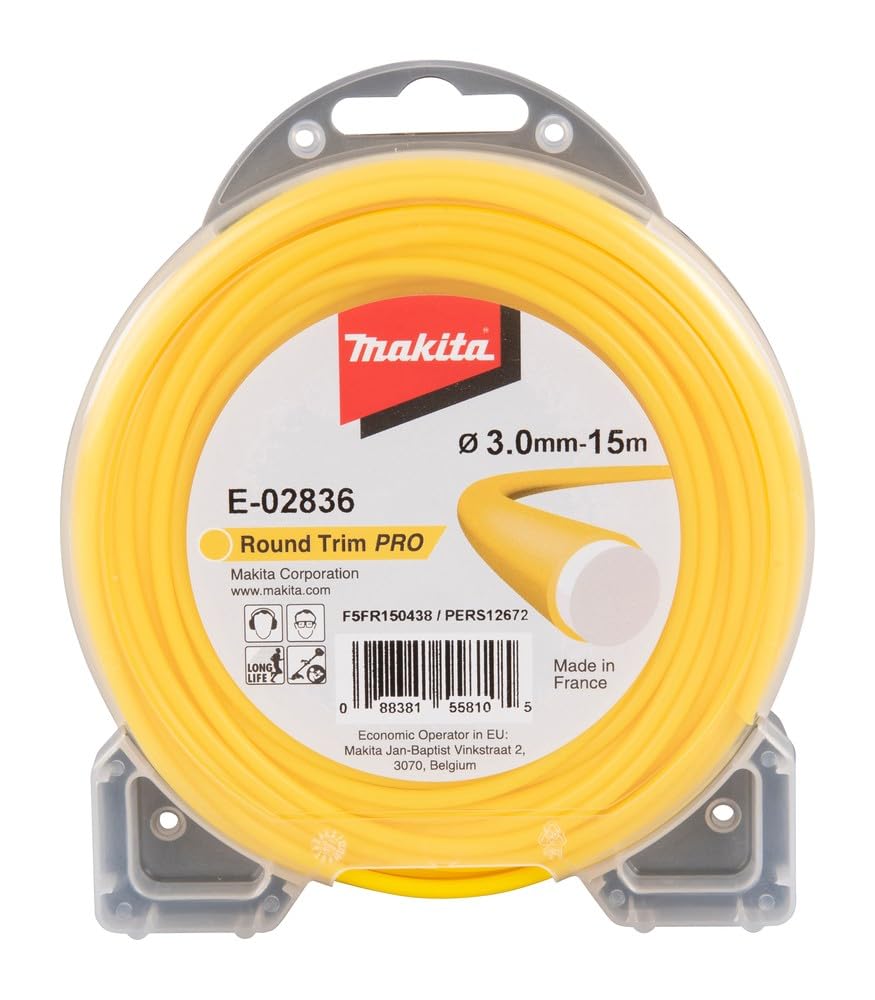 Makita E-02836 Round Trim Pro Longlife Reinforced Trimmer Line Nylon Yellow 3.0 mm x 15 m for Strimmer and Brush Cutter