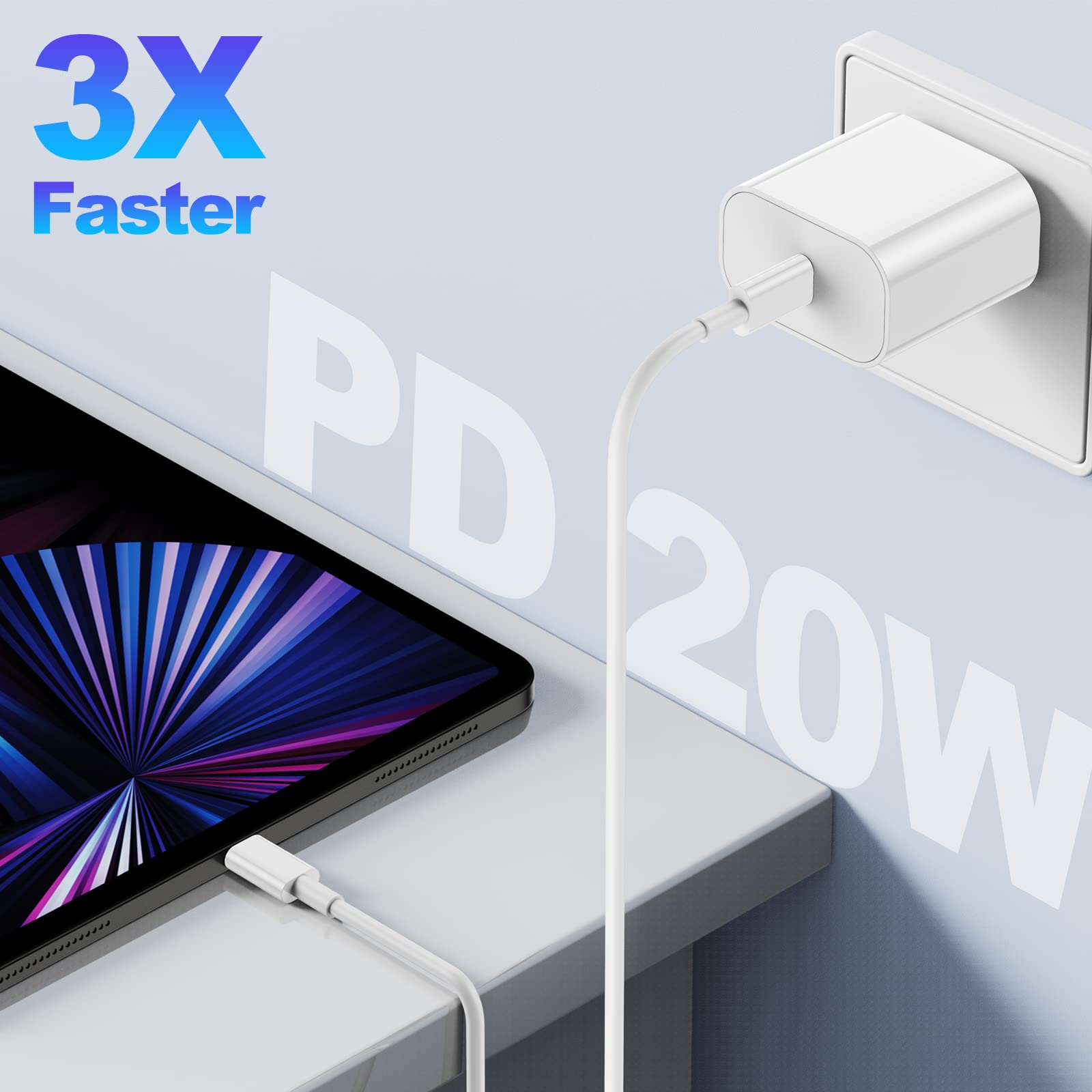 iPhone 16 15 Charger, 20W USB C Fast Charging Block and 6ft Type C to C Cable Cord Long for Apple iPhone 16/16 Pro/15 Plus/15 Pro Max, iPad 12.9/11 inch 4/3/Air/Mini/6Gen/Wall Power Adapter Cube Brick