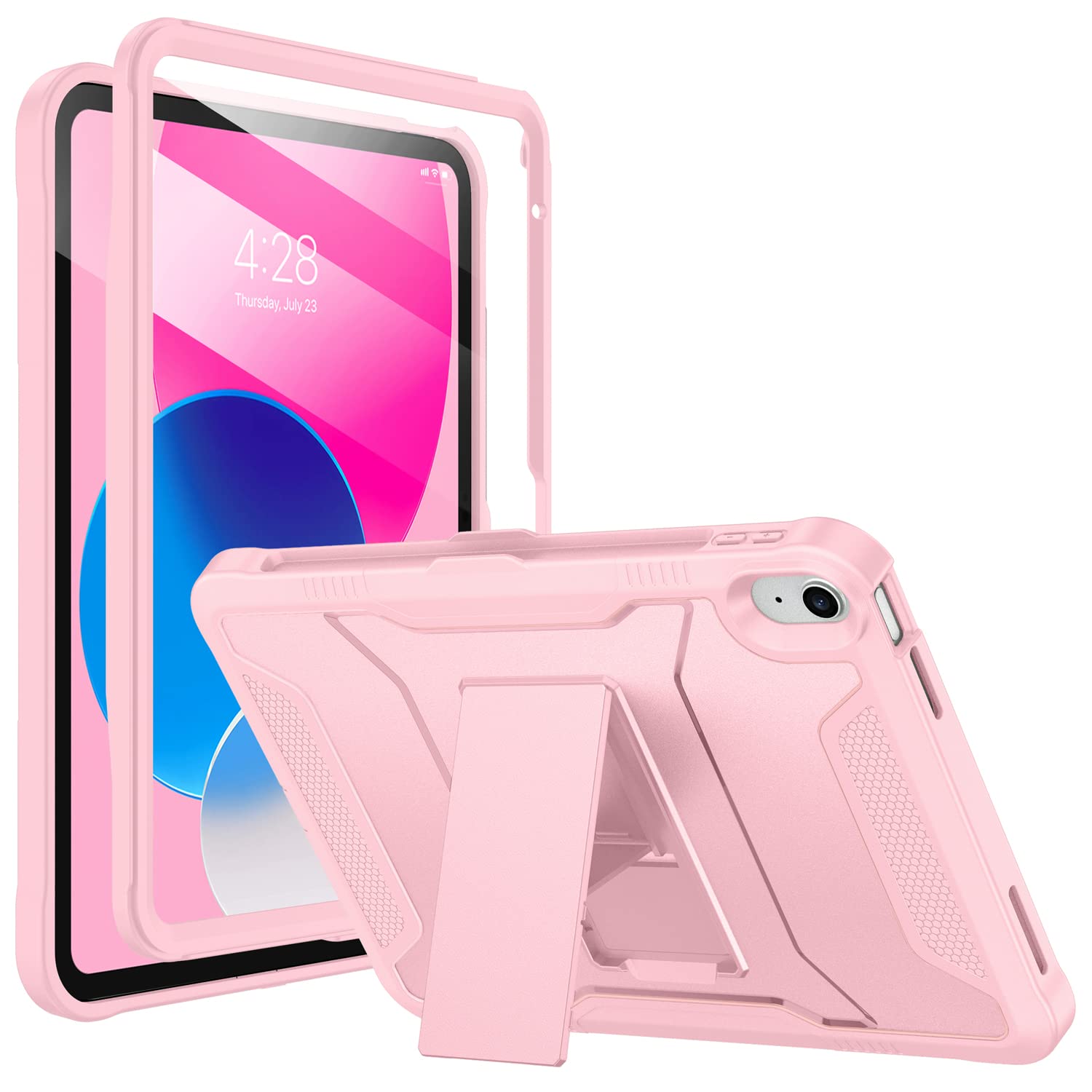 Photo 1 of Soke Case for iPad 10th Generation 10.9-inch 2022, with Built-in Screen Protector and Kickstand, Rugged Full Body Protective Cover for New Apple iPad 10.9 Inch - Light Pink