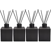 Perfume Reed Diffuser Bottle,Empty Square Essential Oil Bottles Glass Jar with Black Sticks for DIY Fragrance Replacement Diffuser Sets (200ml/6.7oz, Matte Black)