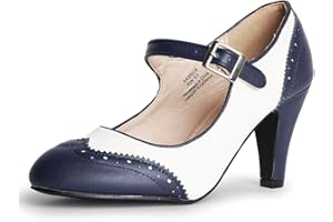 J. Adams Mary Jane Oxford Pumps - Cute Low Kitten Heels - Retro Round Toe Shoe with Ankle Strap - Kym