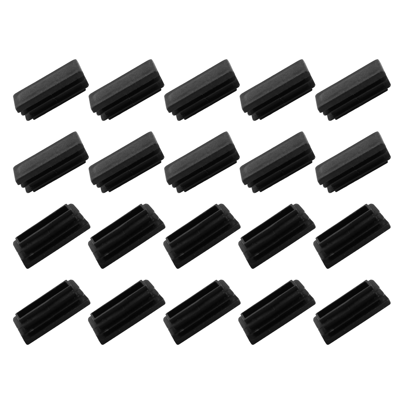 METALLIXITY Rectangle End Caps (40 x 15mm) 21Pcs, Plastic Rectangle Tube Inserts Threaded End Blanking Caps Protector - for Furniture Table Chair Legs, Black