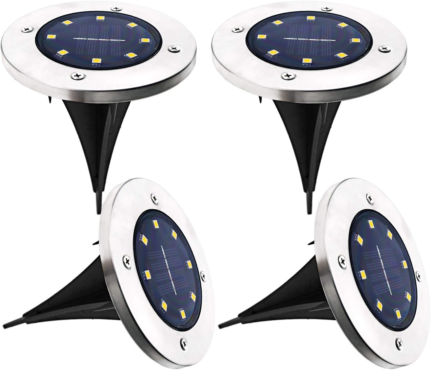 4Pcs Solar 8LED Ground Disk Light Set Walkway Outdoor