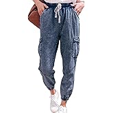 LONGYIDA Jean Joggers for Women High Waisted Drawstring Elastic Waist Stretch Denim Pants