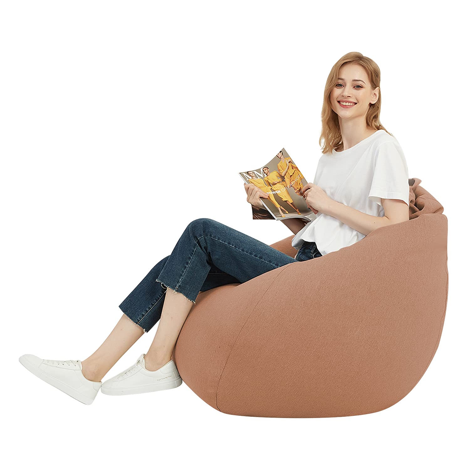Langla-Shades Bean Bag Chair Cover, Indoor Outdoor Beanbag Seat Sofa without Filling, Light Brown, 100cm x 120cm