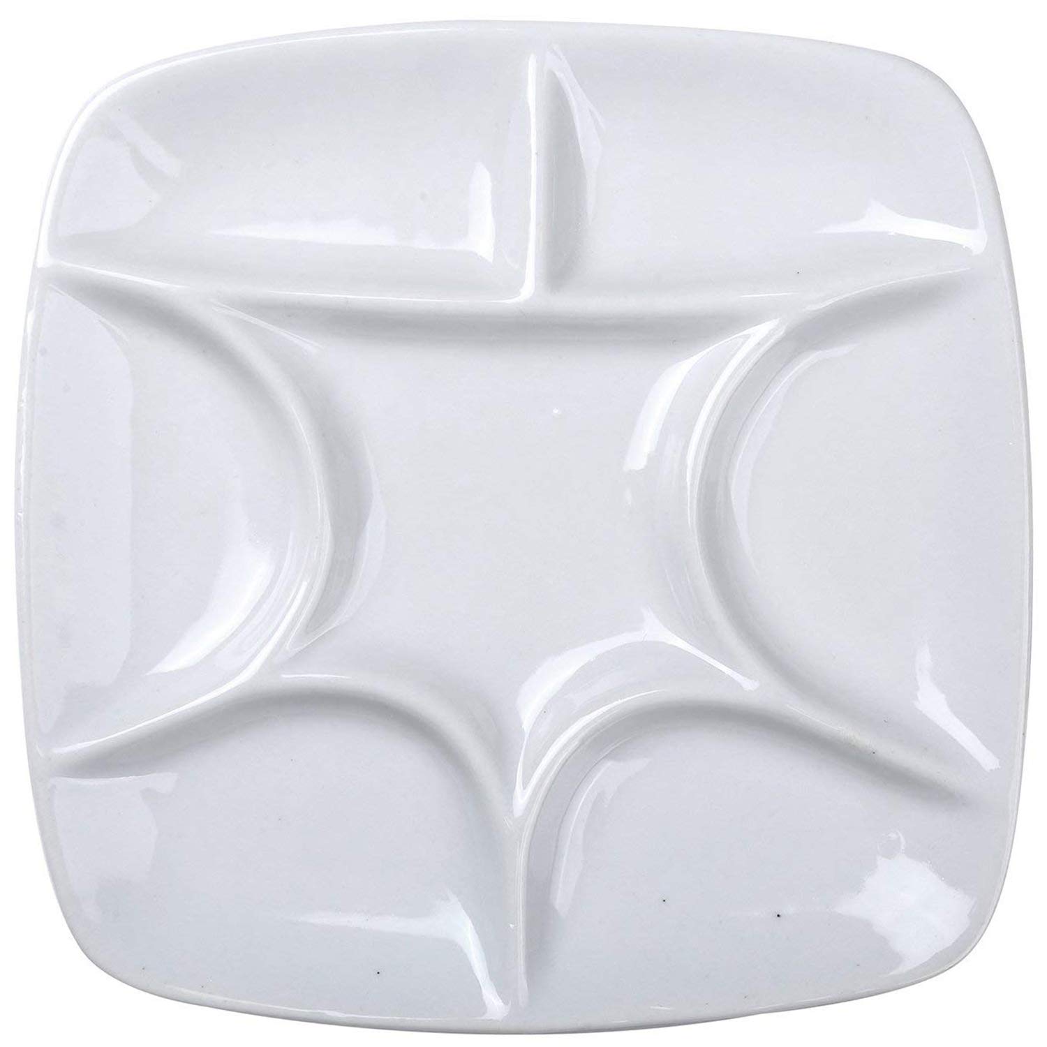 MEEDEN 7-Well Square White Ceramic Artist Paint Palette for Watercolor Gouache Acrylic Oil Painting, 5-4/5-Inch