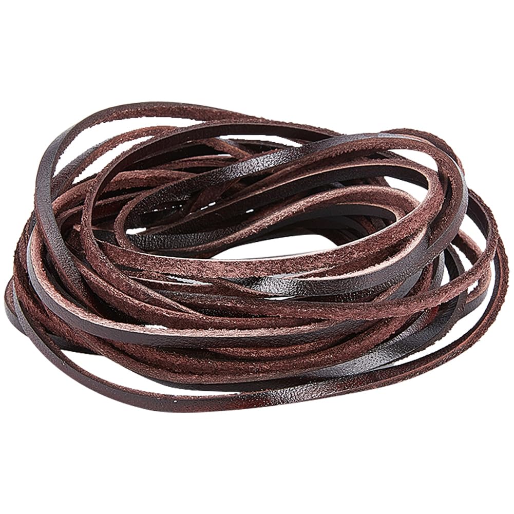GORGECRAFT 5M Genuine Leather Strip 3mm Wide Flat Leather Cord 2mm Thick Cowhide Leather String Strap Braiding Thread Rope for Bracelets Neckacle Jewellery Making Boot Lace DIY Beading Crafts, Sienna