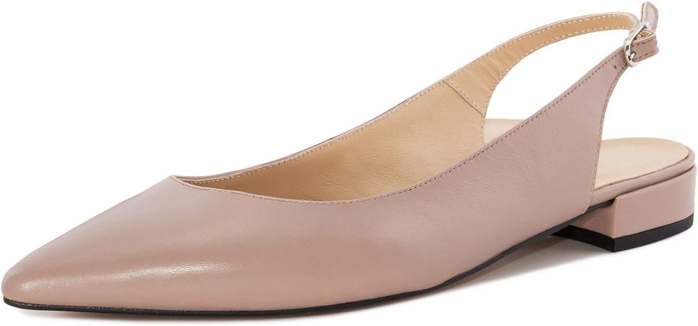 Eldof Women Low Heels Pumps | Pointed Toe Slingback Flat Pumps | 2cm Classic Elegante Court Shoes