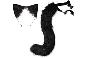Moyubath Cat Ears Headband Wolf Fox Tail Set Handmade Animal Cosplay Costume Faux Fur Headdress Party Accessories