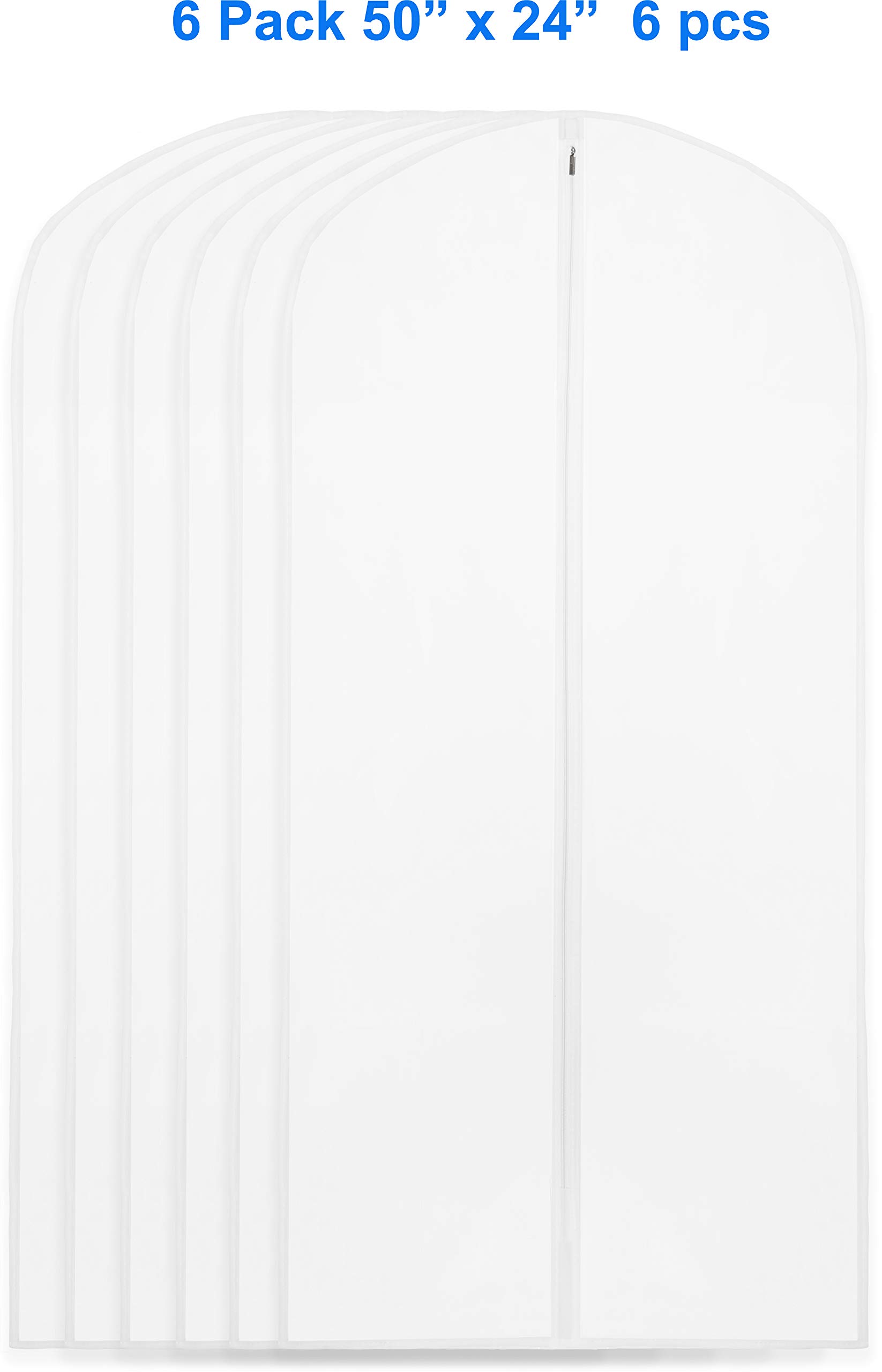 Simple Houseware 50-Inch Translucent Garment Bags with Zipper for Suits, Dresses, Costumes, Uniforms - 6 Pack