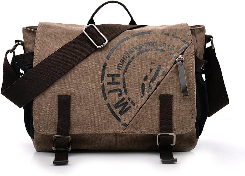 Vintage Canvas Shoulder Bag Teenager School Students Messenger Bag Laptop Crossbody Bags Satchel Handbags, Coffee