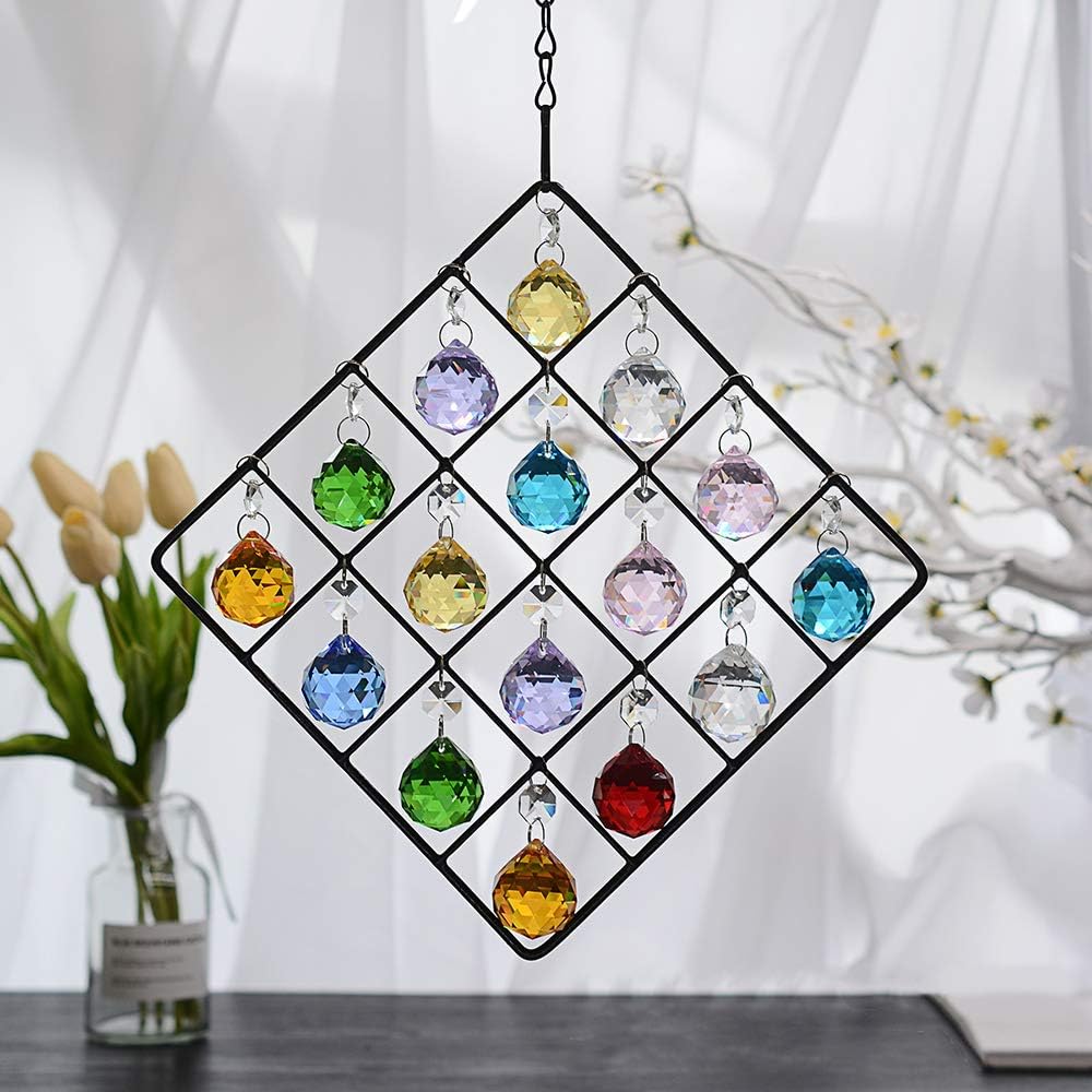 WEISIPU Colorful Crystal Ornaments - Metal Crystal Garden Pendant Rainbow Crystal Ornament Crystal Ball Prism for Window, Garden, Home Decoration (Colorful)
