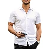 URRU Men's Muscle Dress Shirts Slim Fit Stretch Wrinkle Free Short Sleeve Casual Button Down Shirts