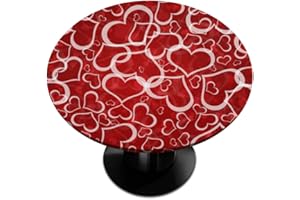 cfpolar Valentine's Day Round Fitted Tablecloth, Elastic Edge Love Heart Table Cover Wipeable Round Table Cloth for Indoor Outdoor Use Fits Tables up to 45-50inch Diameter