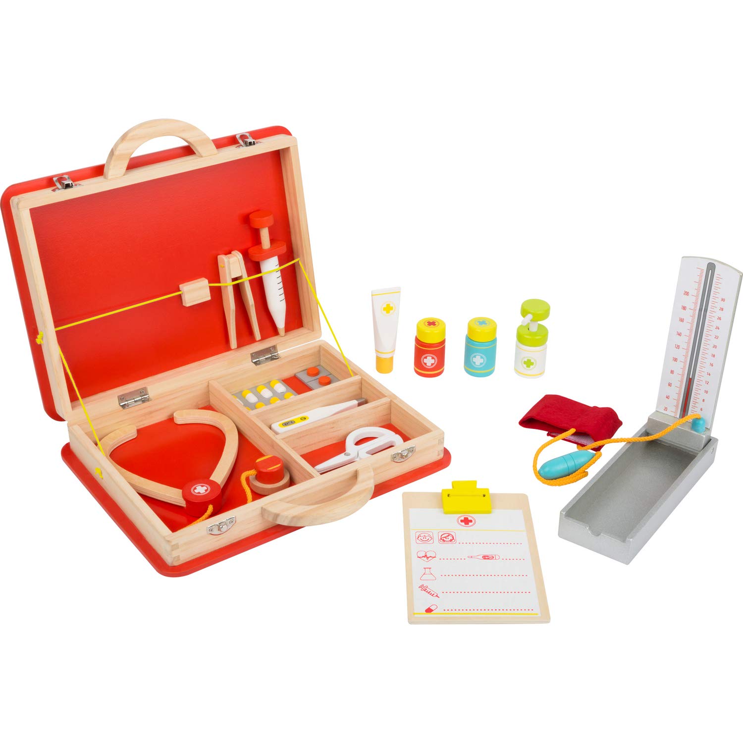 small foot 11160 wooden emergency doctor case and playset, incl. accessories such as stethoscope, thermometer and syringe
