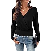 EVALESS Womens Tops Spring Cross Wrap V Neck Blouses Dressy Casual Long Sleeve Shirts Trendy 2026