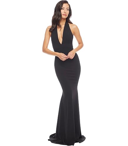 Dress the Population Women's Jordan Plunging Drape Front Sleeveless Long Gown with Slit Dress, Black, XXS : Clothing, Shoes & Jewelry
