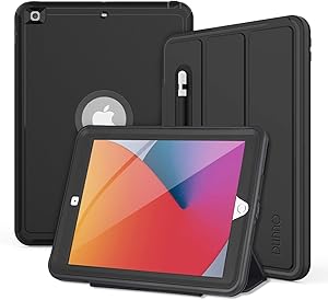 DUNNO iPad 8th 7th Generation Case (iPad 10.2 Inch 2020/2019 Model), Heavy Duty Smart Case Cover[Built-in Pencil Holder] with Auto Sleep/Wake Function Design for iPad 10.2 2020/2019 (Black)