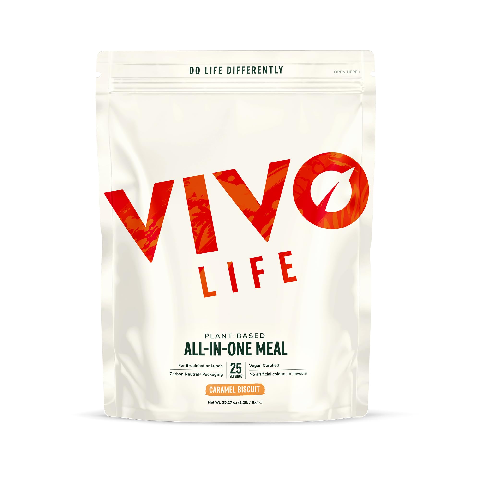 Vivo life - Vegan All-in-One Meal Replacement Shake with 21g Protein, Multivitamins & Minerals, Gut Friendly Bacteria & Electrolytes - 1kg, 25 Servings, Caramel Biscuit