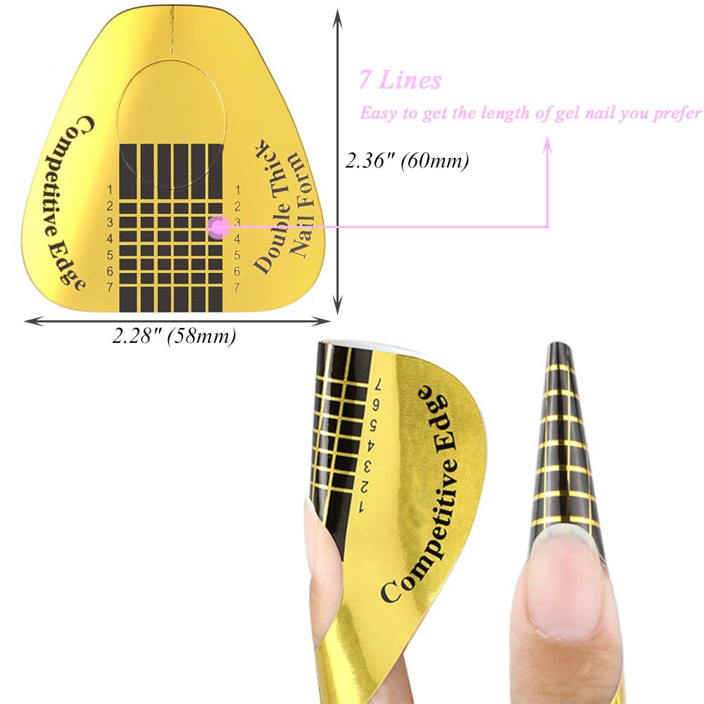 100 Pcs Nail Forms Polygel Nails Extension Forms for Acrylic Nails Self-adhesive Nail Tips Guide Stickers, Gel Nail Stickers Molds Builder Learning Curve Nail Art Equipment for Salon, Gold Horseshoe : Beauty