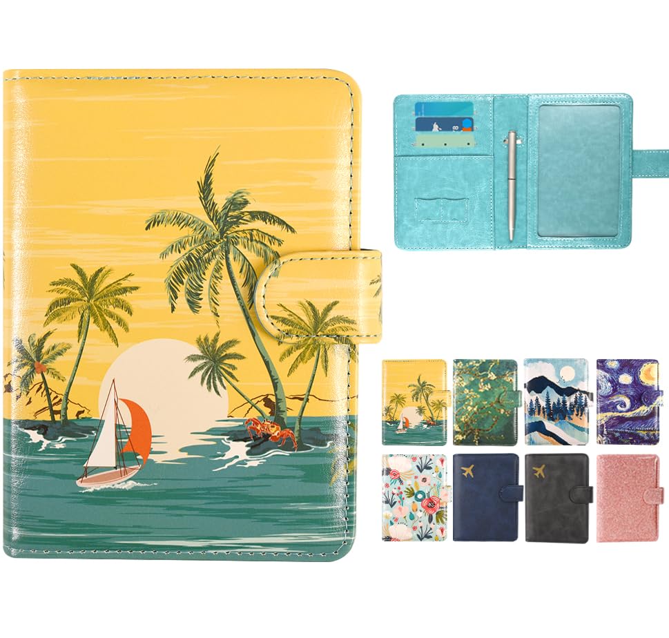 DMLuna Passport Holder Premium PU Leather Travel Passport Wallet RFID Blocking Passport Cover Case Travel Documents Organizer with Pen Holder, for Women and Men - Sunrise