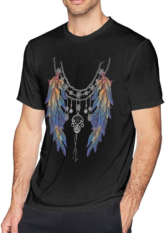 Amazon メンズビッグトールtシャツプリントフェザーネックレスクルーネックアスレチック半袖若者用 Tシャツ カットソー 通販
